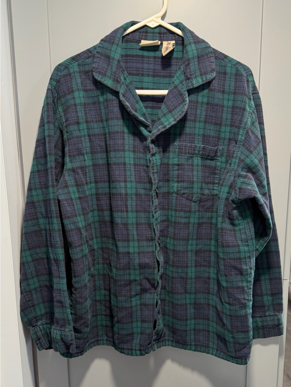 Green and Navy Plaid Button-Up Shirt L. L . Bean pj
